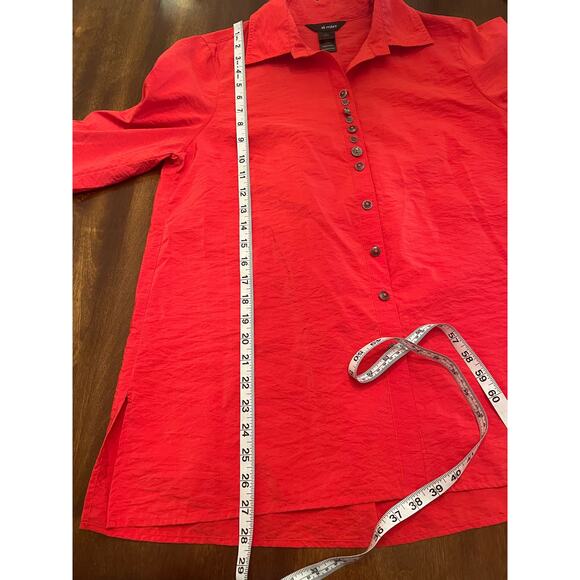 Ali Miles Women's Red Casual Crinkle 3/4 Sleeve Collared Button Front Blouse S - Picture 10 of 11